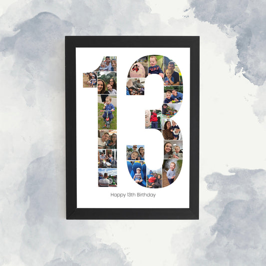 Birthday Print, Photo Collage, 13th Birthday, Gifts for Son, Gifts for Daughter, Birthday Ideas, Printed Framed Art, Number Photo Collage