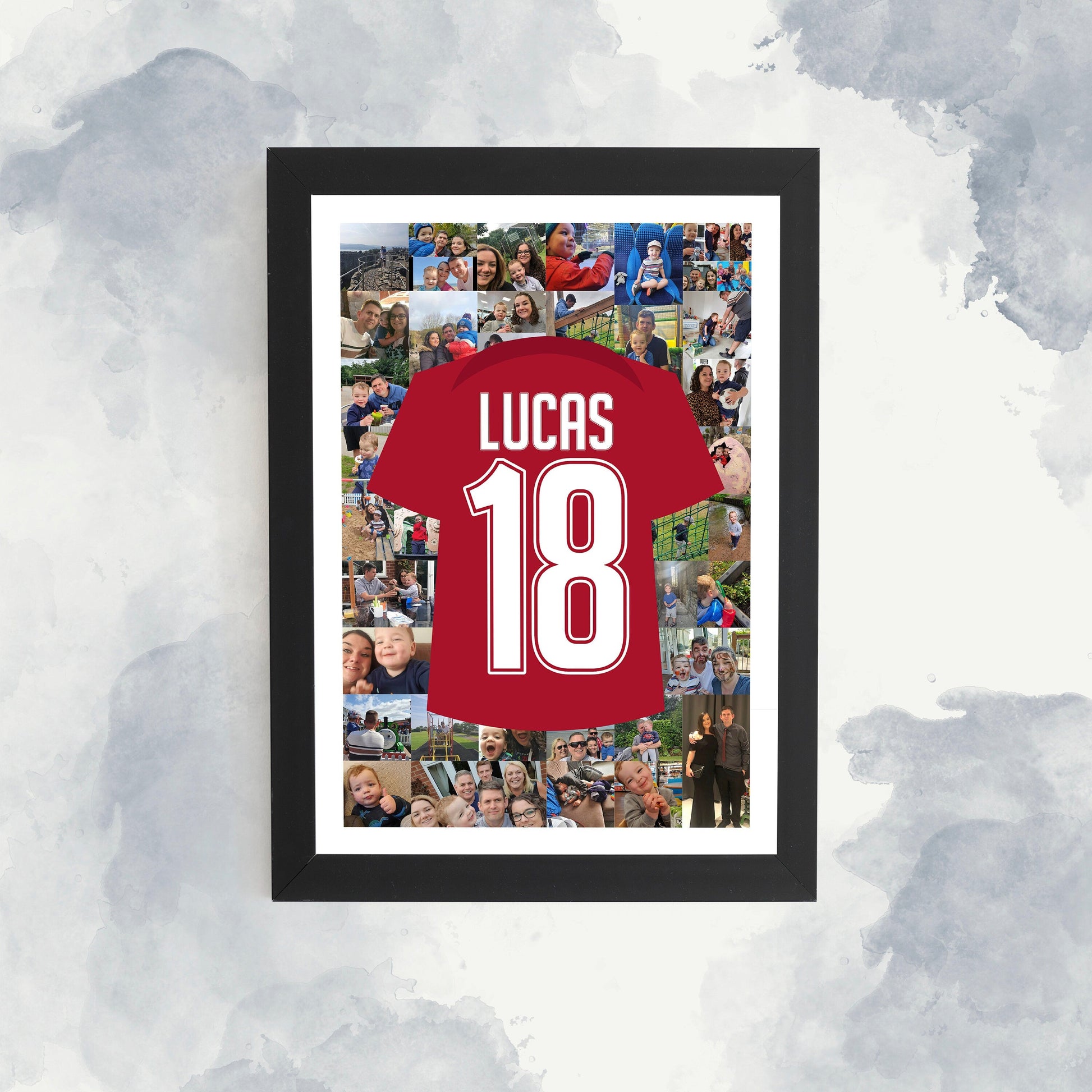 Custom Photo Collage 18th Birthday Football Shirt Framed Print - Personalised Gift for Football Fans, 18th birthday gift - Sports Gift