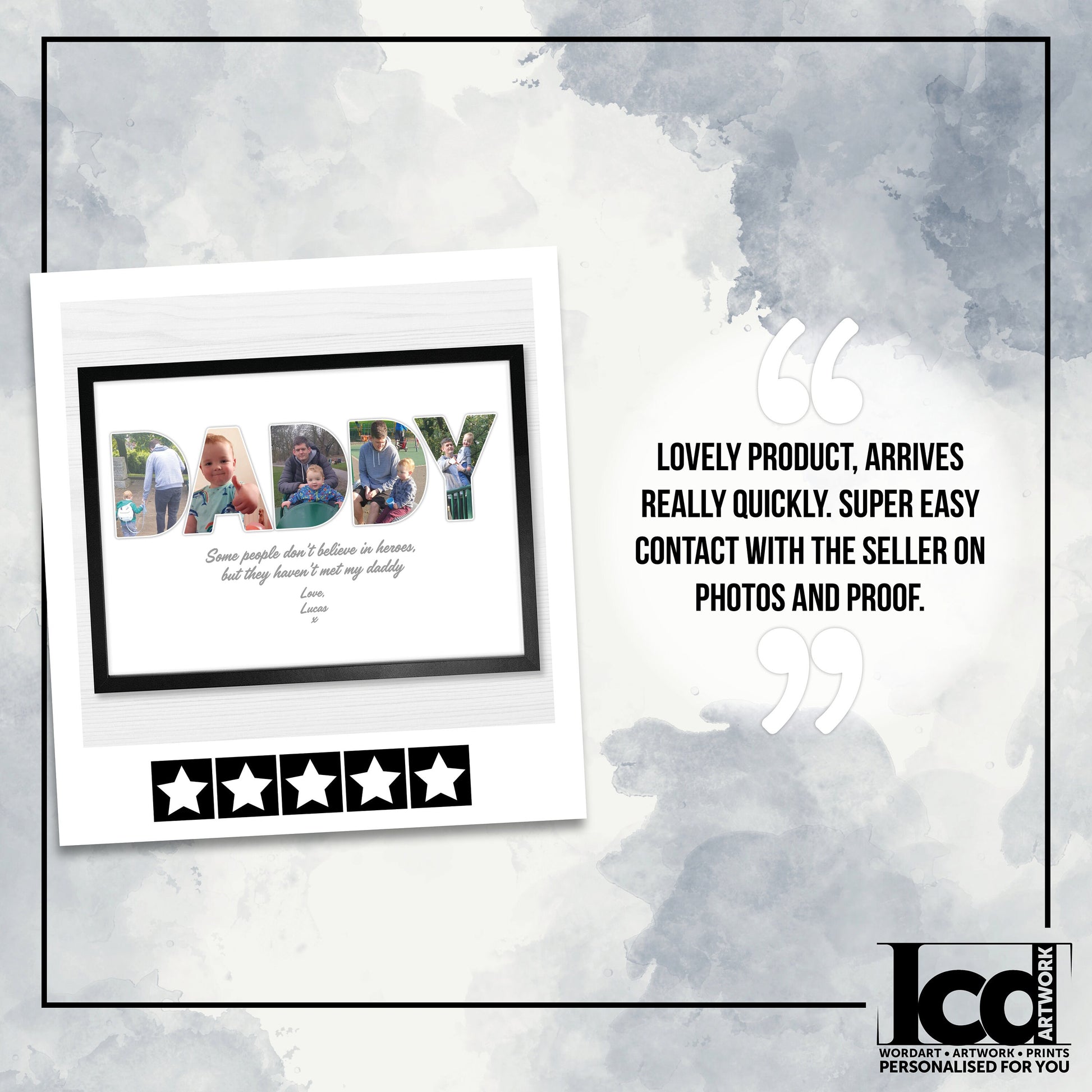 Framed Dad Photo Collage, Word Photo Print, Home Décor For The Family, Photo Memories, Gifts for Dad, Christmas Gifts