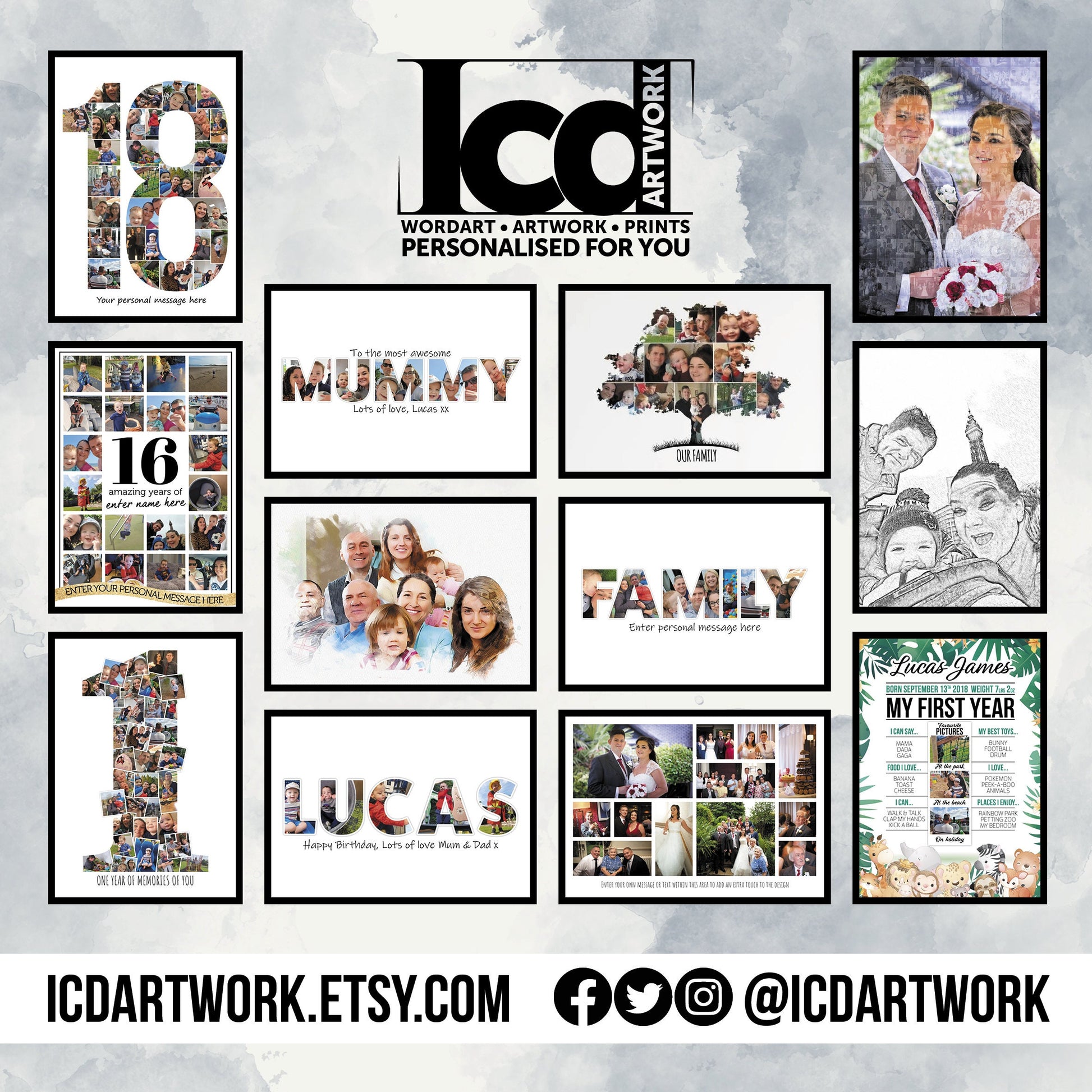Personalised Daddy Photo Collage Print, Custom Family Gift, Father's Day Gift, Customisable Wall Art, Framed Printed Collage, Gifts for Dad