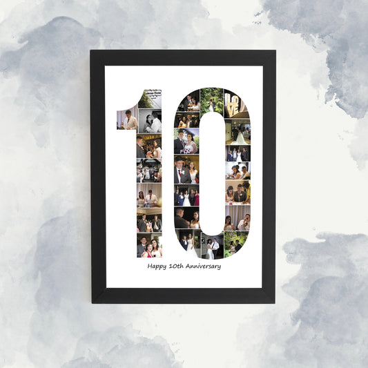 Personalised Number 10 Print, 10th Birthday Photo Collage, 10th Anniversary Digital Print, Framed 10th Print, Celebration Home Décor