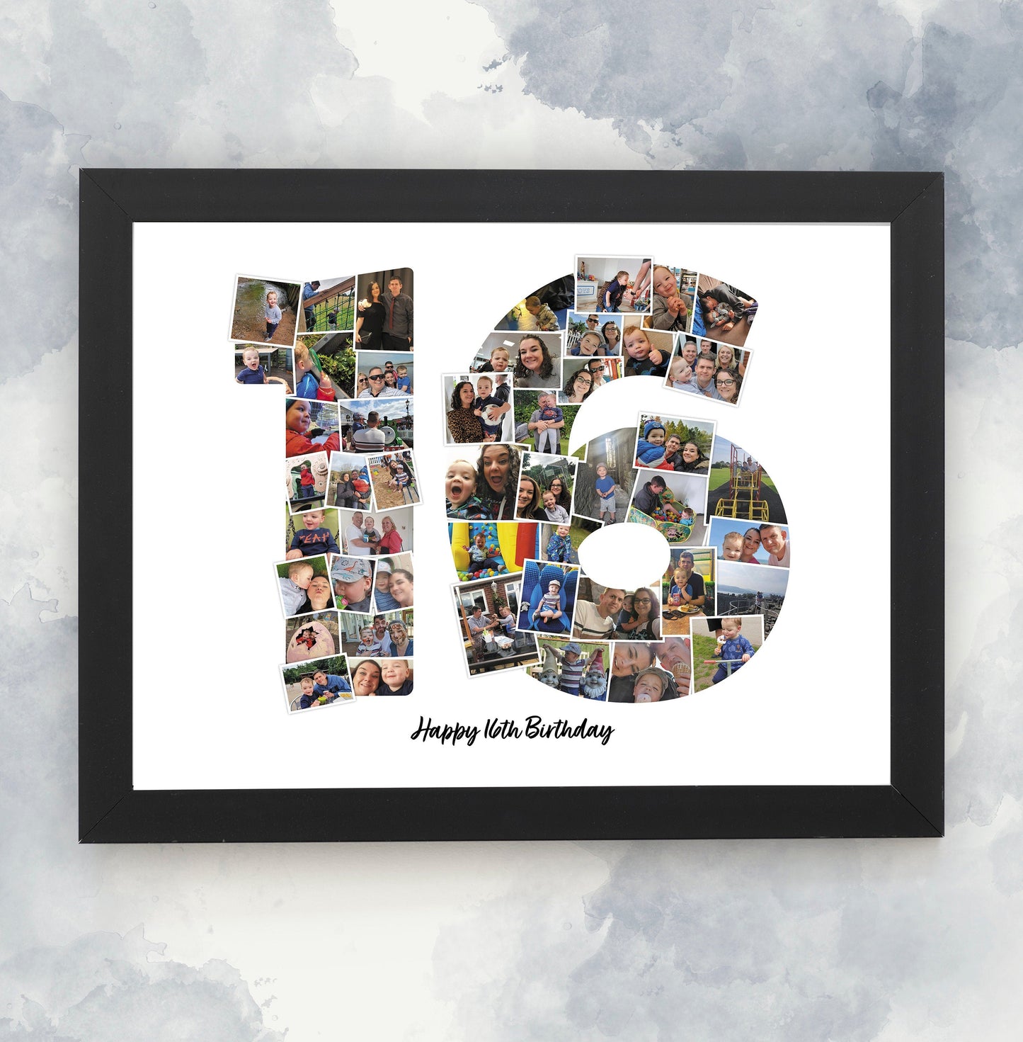 Number 16 Picture Collage, 16th Birthday Framed Print, Wall Art Photo Collage, Birthday Gift for Boy & Girl, Home Décor