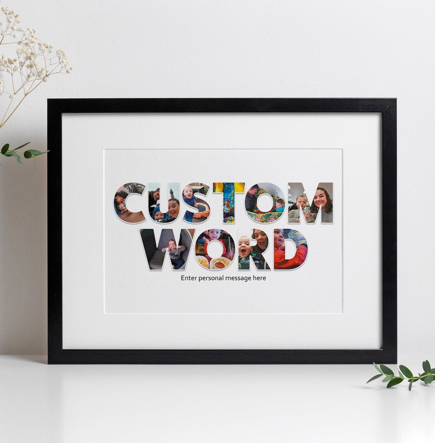 Personalised Letter Photo Collage, Customised Word Print, Choose Your Word, Custom Photo Collage, Framed Art Print, Unique Gifts