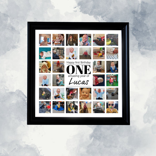 Personalised Baby 1st Photo Collage, 1st Birthday Photo Collage, Family Framed Print, One Year Anniversary Gift, Birthday Keepsake