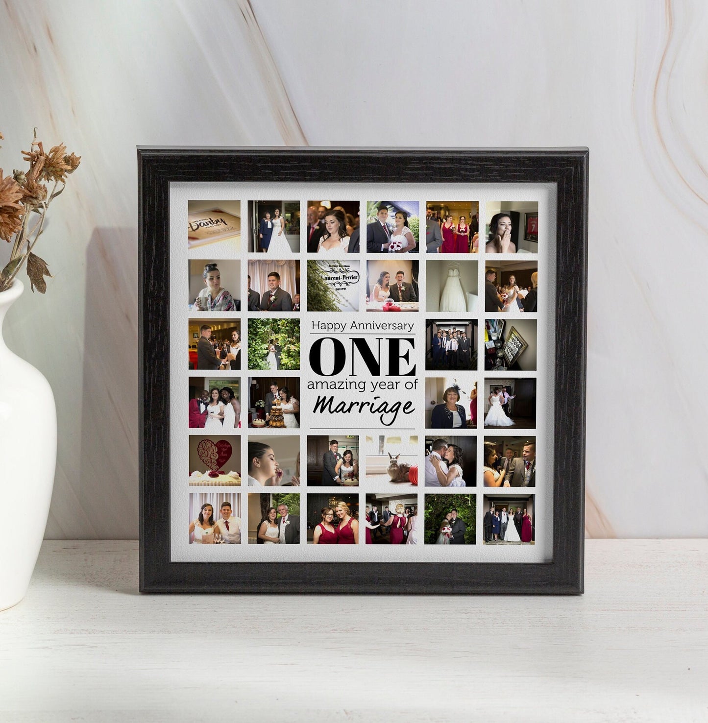 Personalised Photo collage for one year anniversary, one year birthday for a child or any other celebration of an amount of years. All designs are easily adapted to suit your requirements.