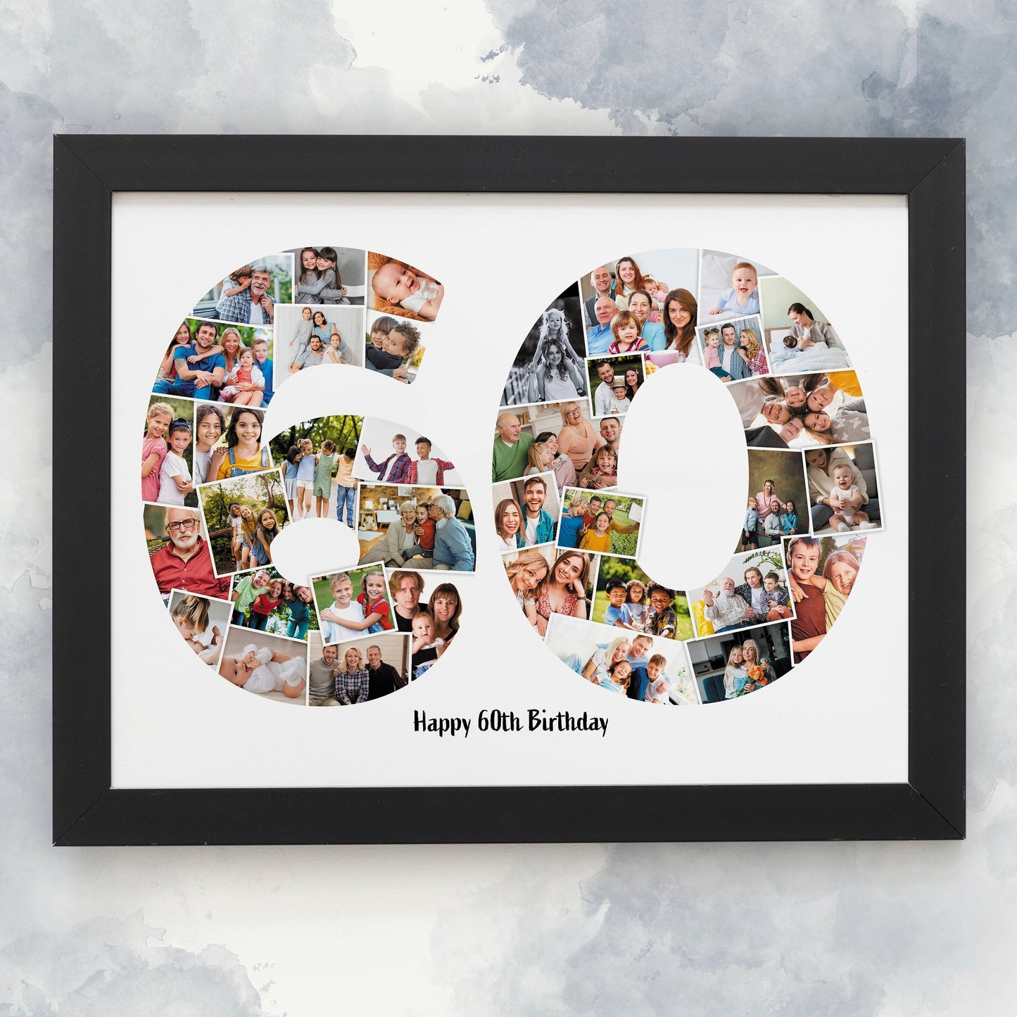 Personalised 60th Gift, Number 60 Photo Collage, Print and Framed, Photo Collage, Birthday Gift, Home Décor