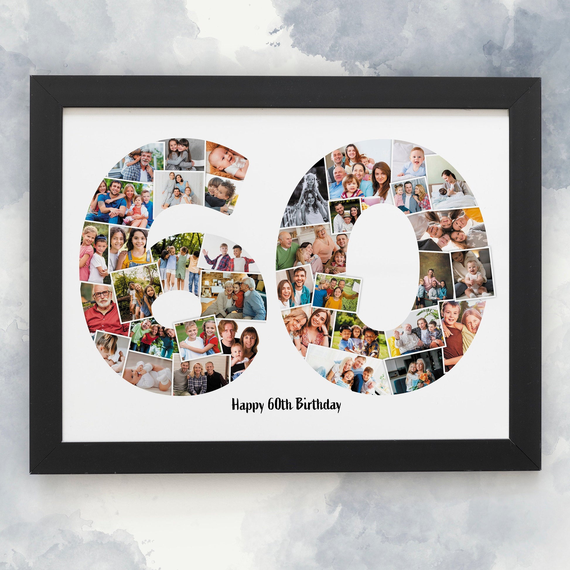 Personalised 60th Gift, Number 60 Photo Collage, Print and Framed, Photo Collage, Birthday Gift, Home Décor