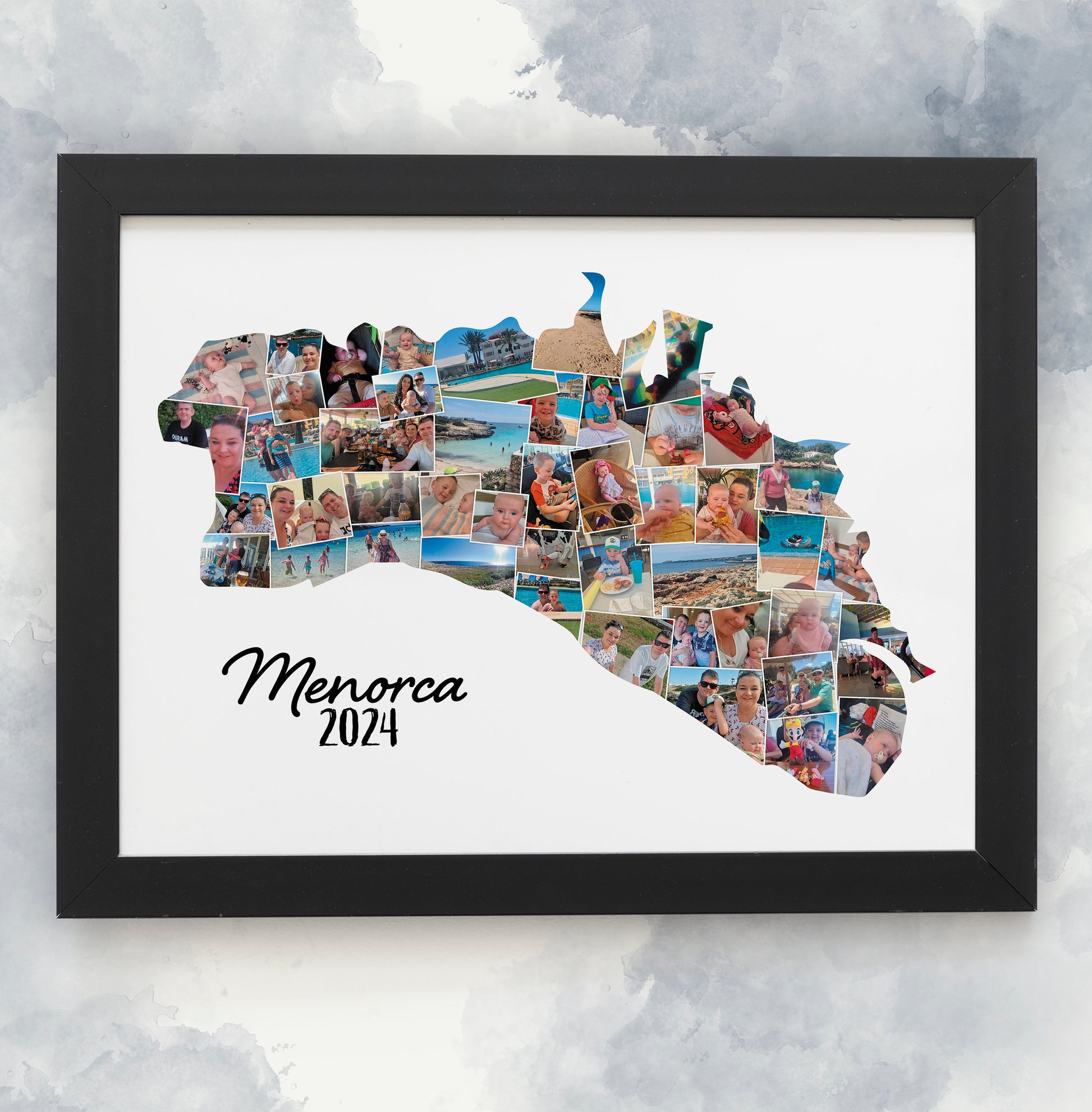 Menorca Holiday Photo Collage, Country Silhouette, Holiday Photo Collage, Holiday Memories, Personalised Framed Print, Travelling worldwide