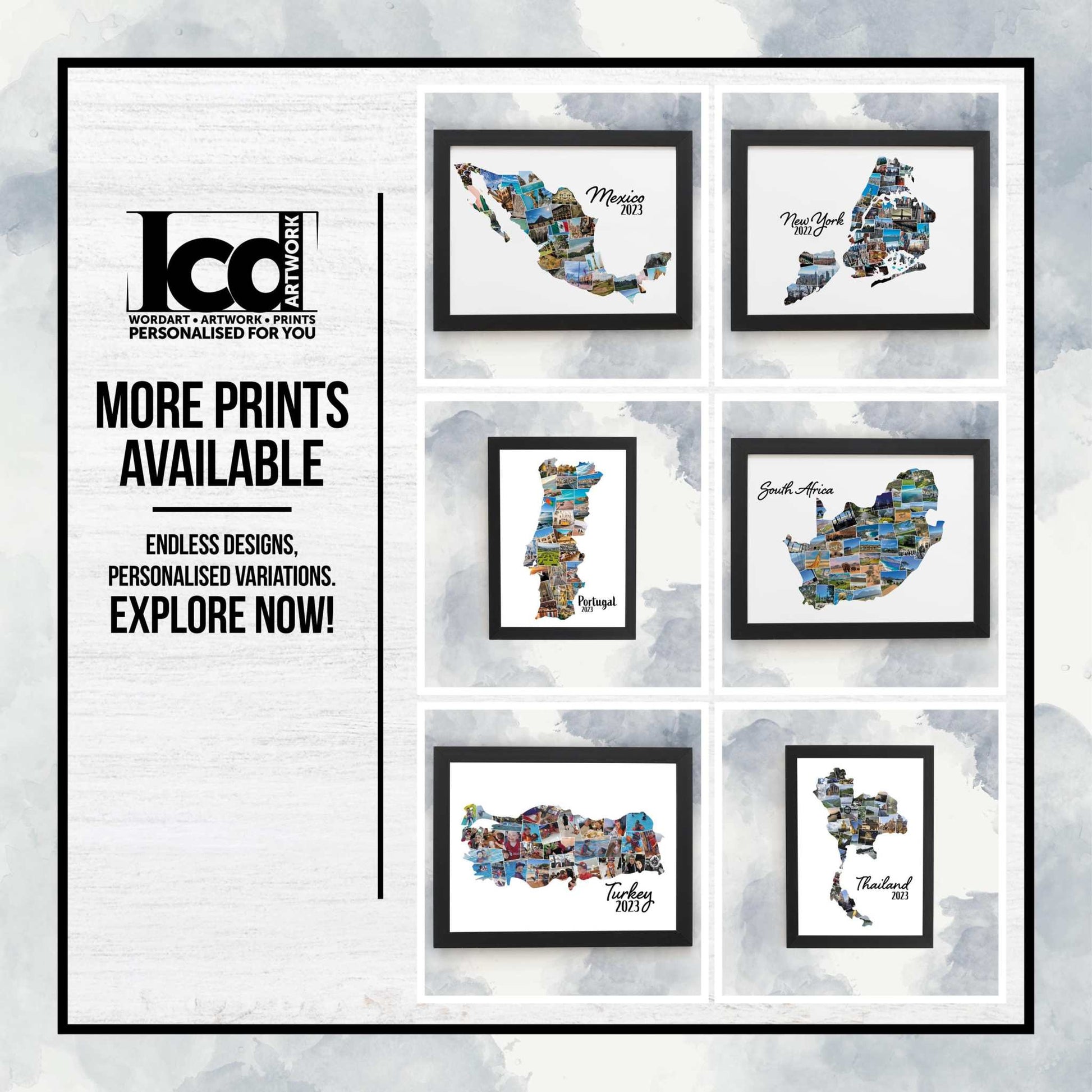 Personalised Map Photo Collage Print, France Holiday Photos, Family Memories, Home Décor, Wall Hanging Home Prints, Custom Made Photo Art