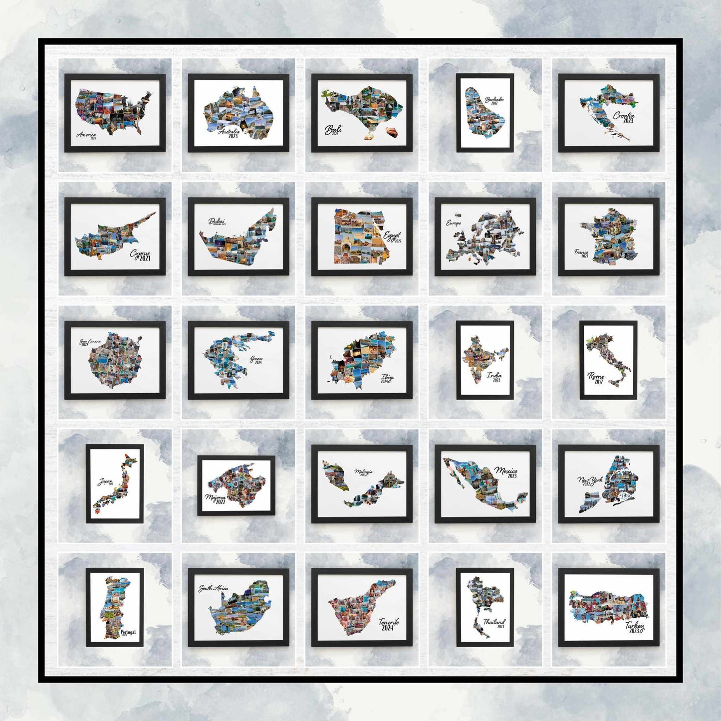 Mexico Map Photo Collage Print, Personalised Holiday Photos, Family Memories, Home Décor, Wall Hanging Home Prints, Custom Made Photo Art