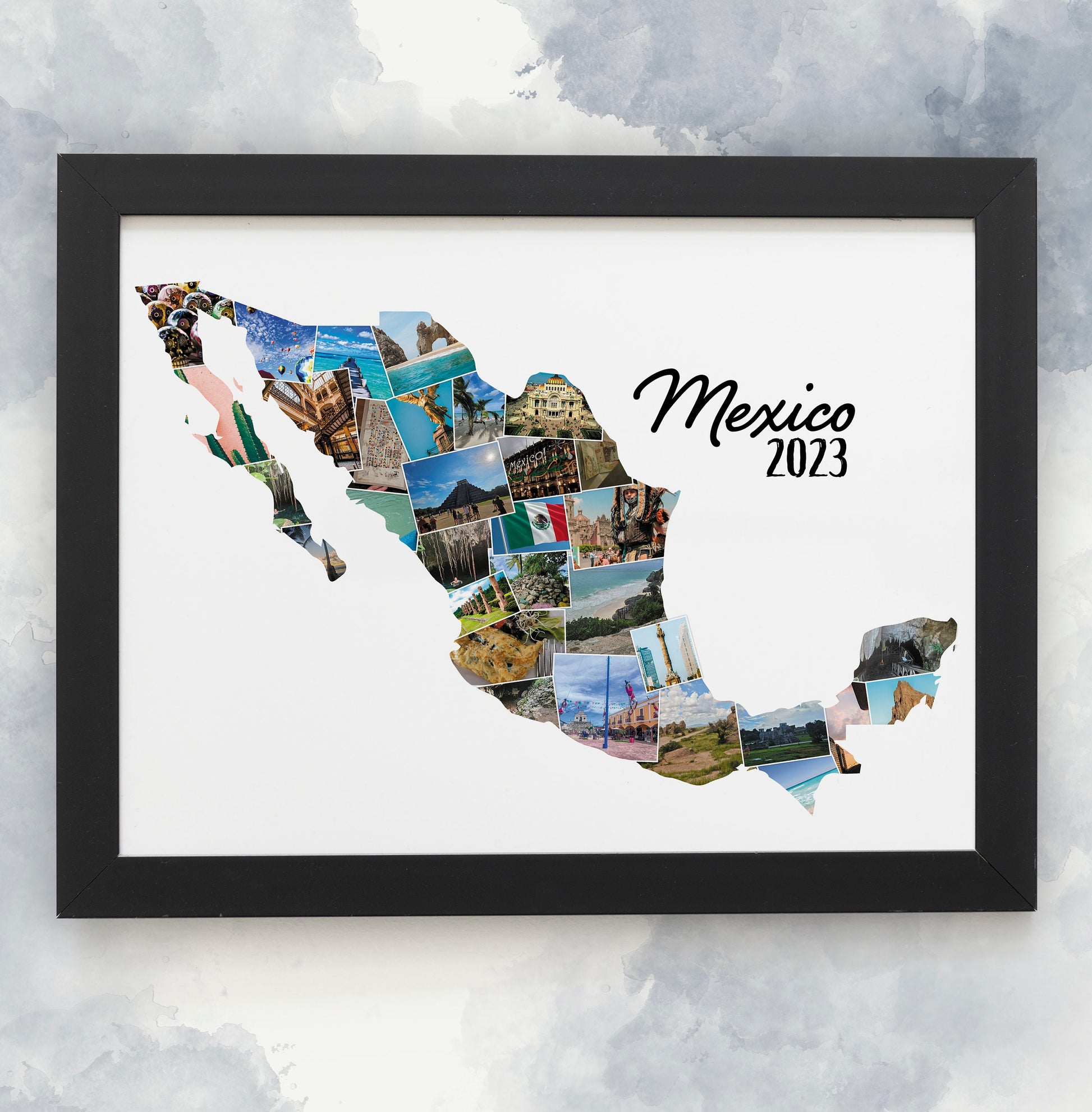 American Country Photo Collage, USA Silhouette Print, Holiday Photo Montage, Personalised Photo Print, Framed Family Holiday Photos