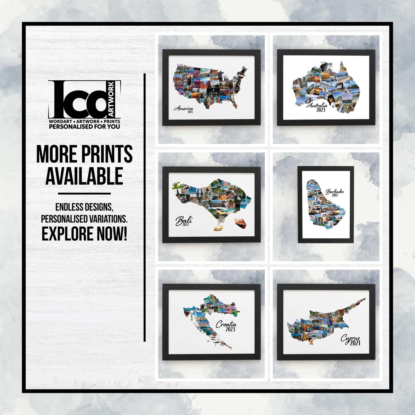 Ibiza Map, Photo Collage, Personalised Holiday Photos, Family Trip Memories, Printed Framed Home Décor, Wall Hanging, Custom Made Photo Art