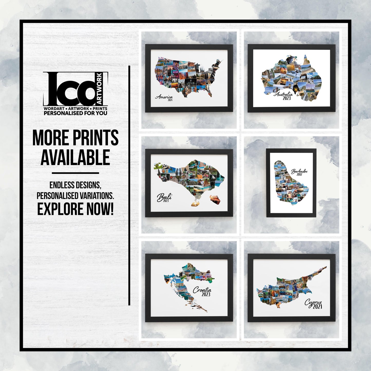 Croatia Map, Personalised Photo Collage, Holiday Photos, Family Trip Memories, Printed Framed Home Décor, Wall Hanging, Custom Made Photo