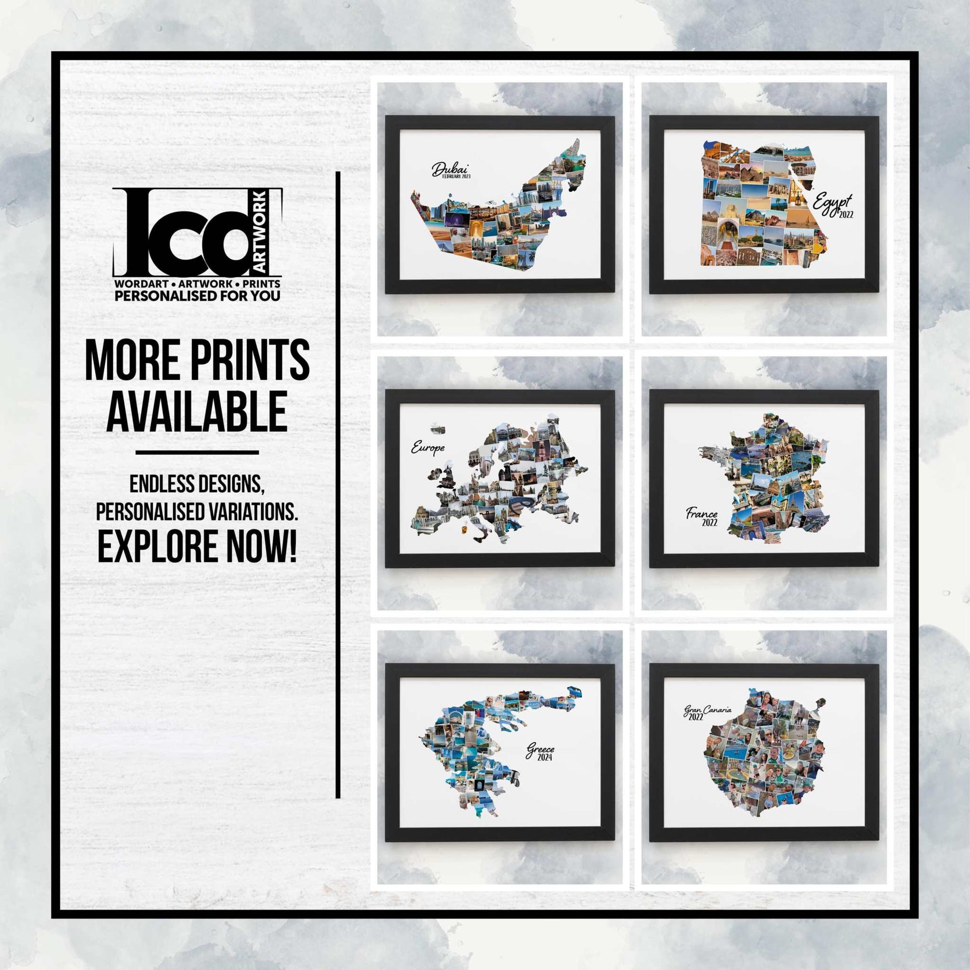 Ibiza Map, Photo Collage, Personalised Holiday Photos, Family Trip Memories, Printed Framed Home Décor, Wall Hanging, Custom Made Photo Art