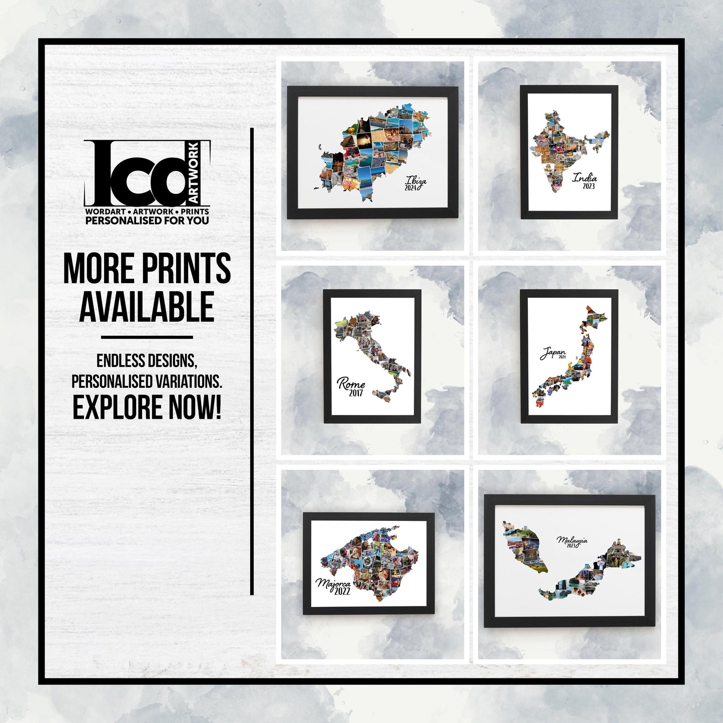 Map of Japan, Personalised Photo Collage, Holiday Photos, Family Trip Memories, Printed Framed Home Décor, Wall Hanging, Custom Made Photo