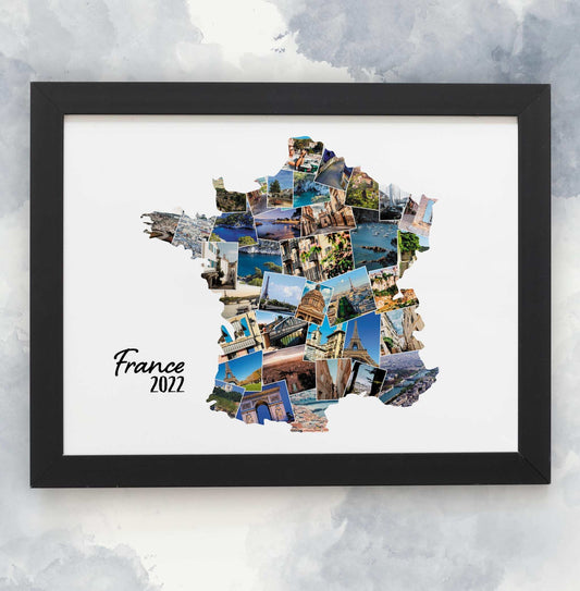 Personalised Map Photo Collage Print, France Holiday Photos, Family Memories, Home Décor, Wall Hanging Home Prints, Custom Made Photo Art
