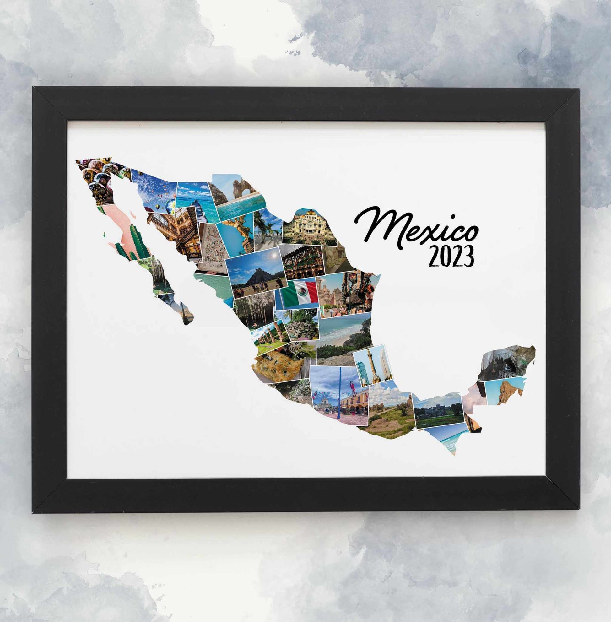 Mexico Map Photo Collage Print, Personalised Holiday Photos, Family Memories, Home Décor, Wall Hanging Home Prints, Custom Made Photo Art