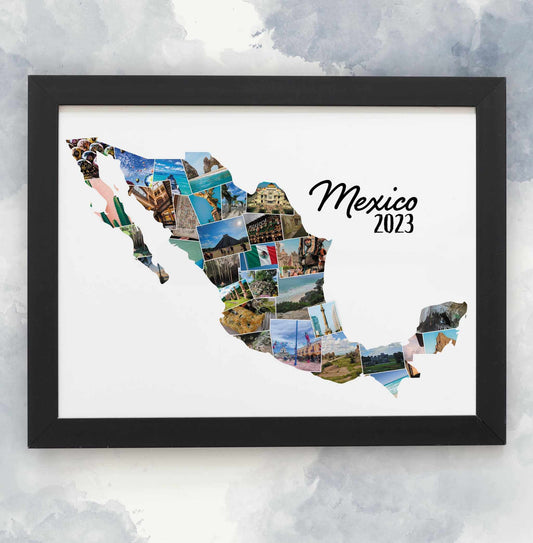 Mexico Map Photo Collage Print, Personalised Holiday Photos, Family Memories, Home Décor, Wall Hanging Home Prints, Custom Made Photo Art