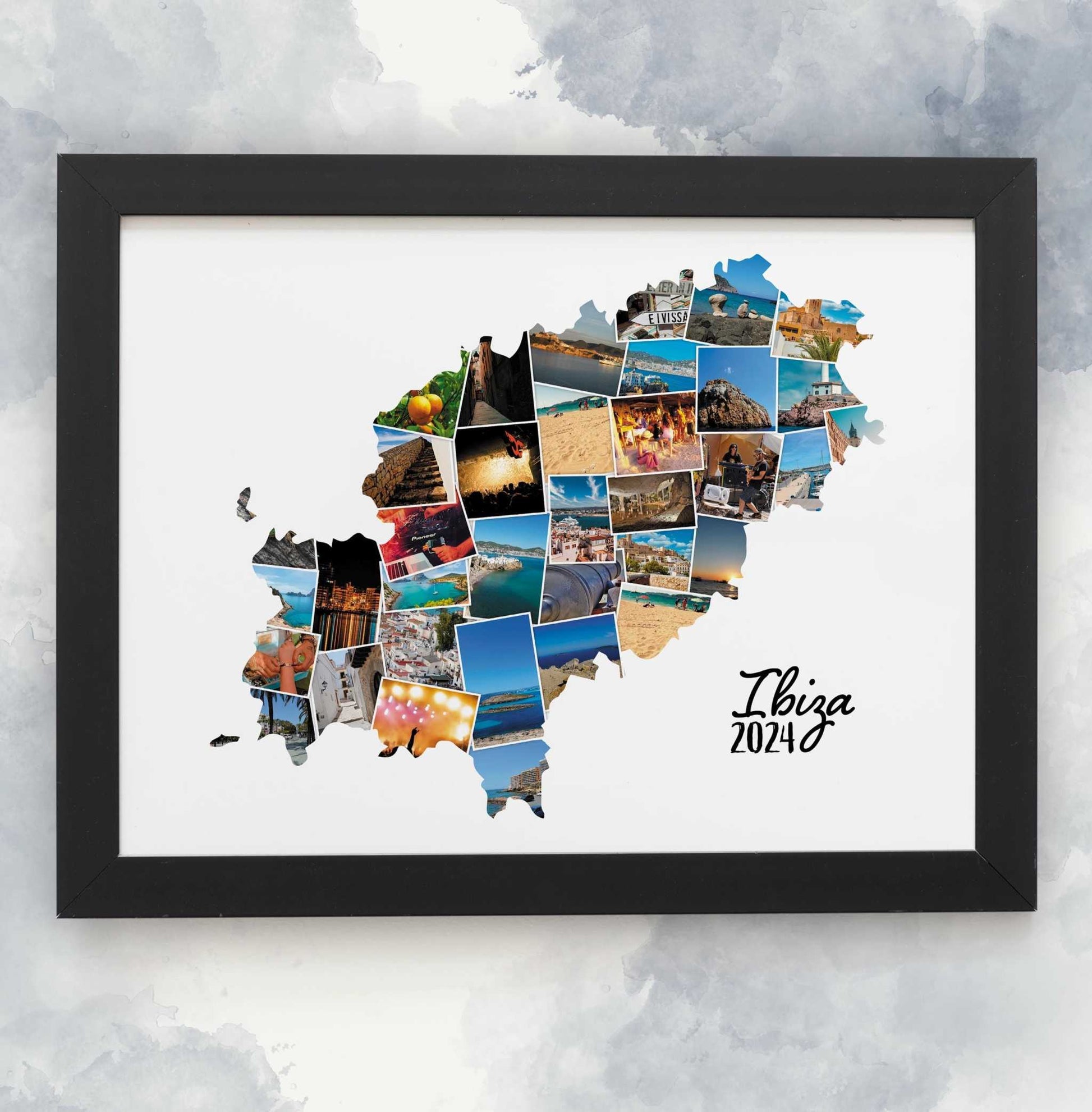 Ibiza Map, Photo Collage, Personalised Holiday Photos, Family Trip Memories, Printed Framed Home Décor, Wall Hanging, Custom Made Photo Art