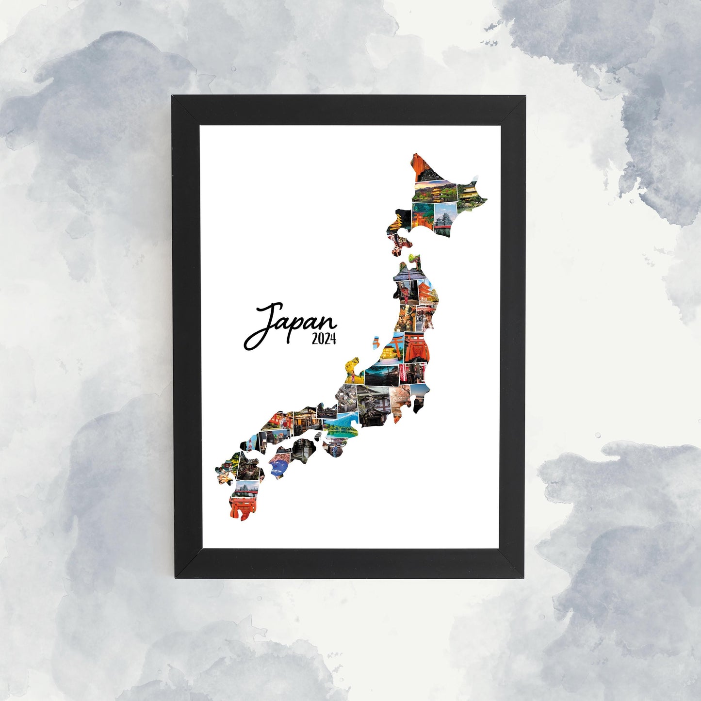 Map of Japan, Personalised Photo Collage, Holiday Photos, Family Trip Memories, Printed Framed Home Décor, Wall Hanging, Custom Made Photo