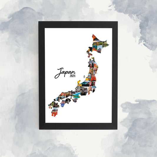 Map of Japan, Personalised Photo Collage, Holiday Photos, Family Trip Memories, Printed Framed Home Décor, Wall Hanging, Custom Made Photo