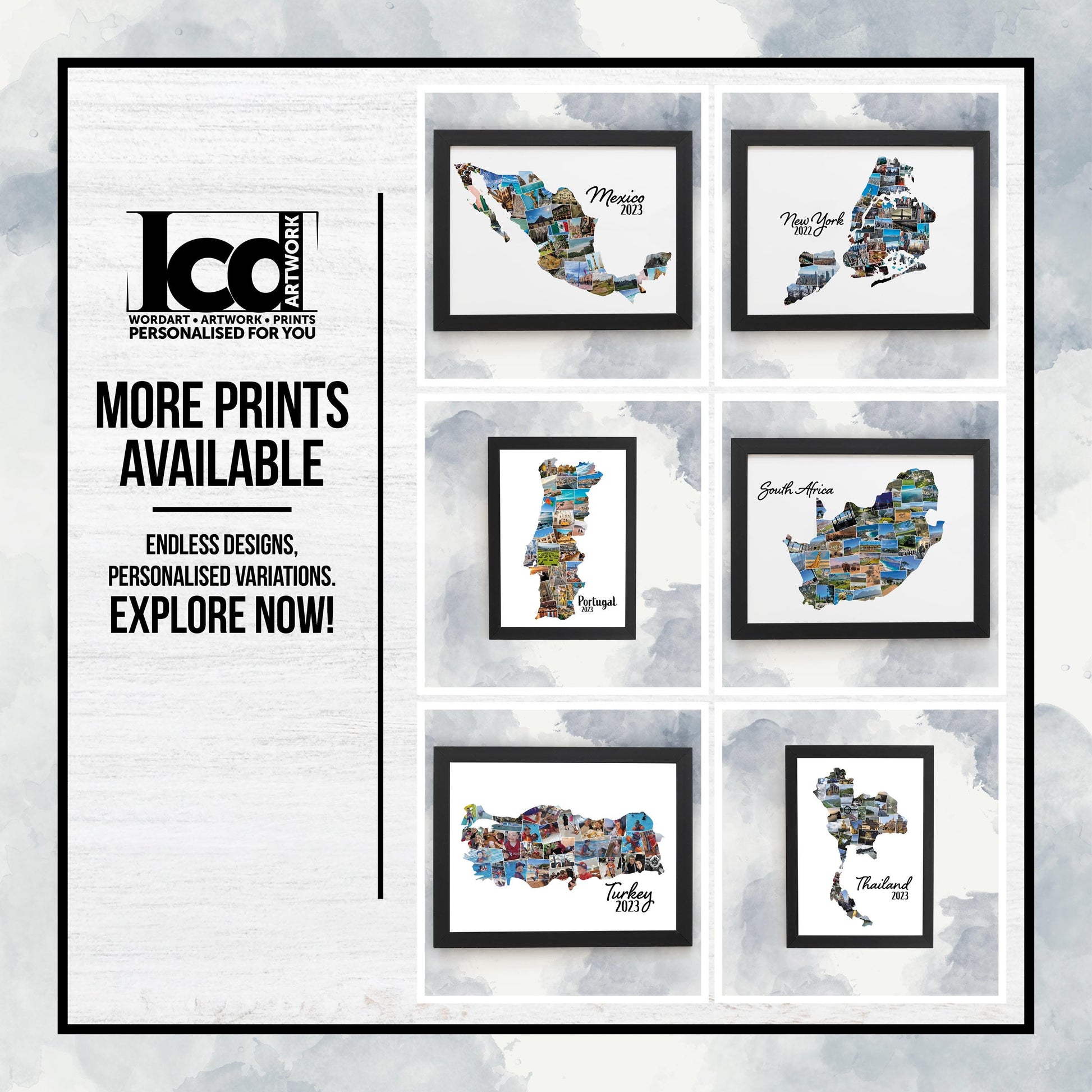 Personalised Cyprus Map Silhouette, Holiday Photo Collage, Memories Print, Photo Montage, Custom Photo Print