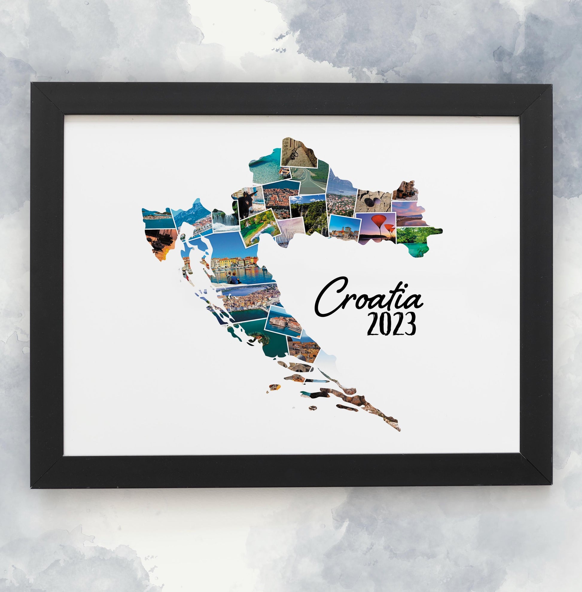 Croatia Map, Personalised Photo Collage, Holiday Photos, Family Trip Memories, Printed Framed Home Décor, Wall Hanging, Custom Made Photo