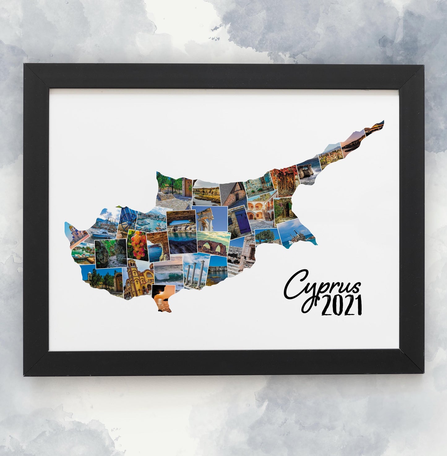 Personalised Cyprus Map Silhouette, Holiday Photo Collage, Memories Print, Photo Montage, Custom Photo Print