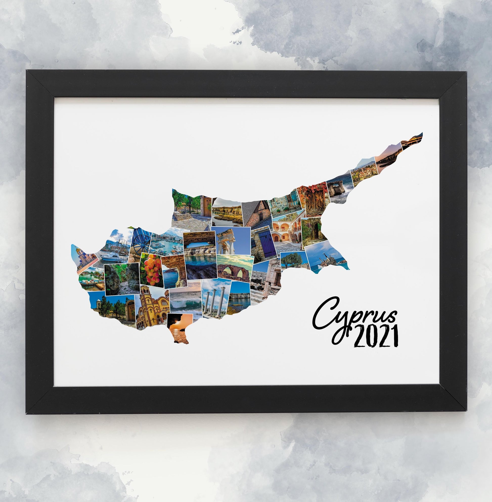 Personalised Cyprus Map Silhouette, Holiday Photo Collage, Memories Print, Photo Montage, Custom Photo Print