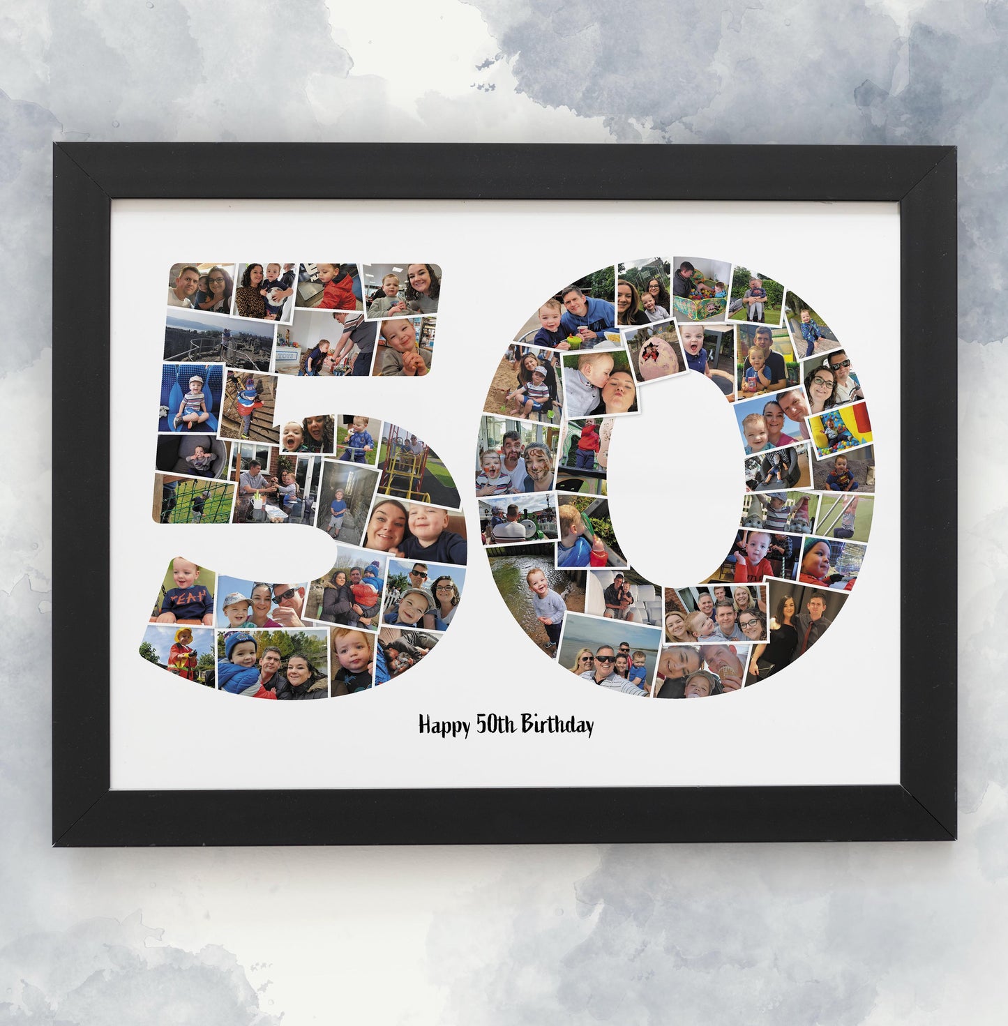 Personalised Number 50, 50th Birthday Photo Collage, Print and Framed, Photo Memories, Sentimental Birthday Gift & Home Décor