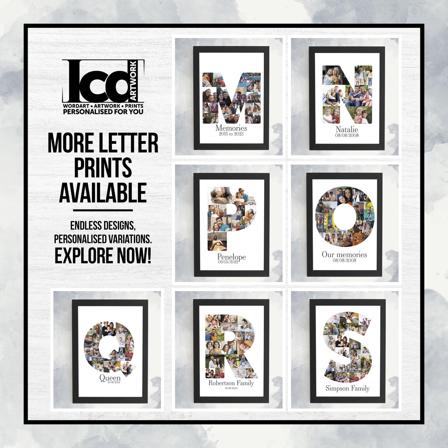 Personalised Photo Collage Wall Art Print Framed