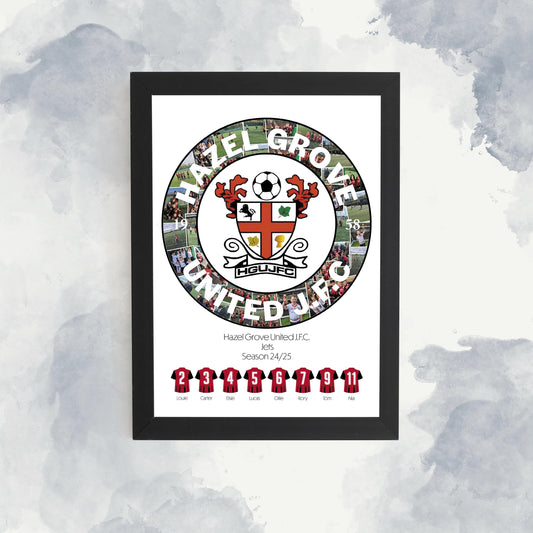 Personalised Football Team Photo Collage Print, Custom Photo Collage Club Badge, End of Season Gift for Players, Coaches & Parents