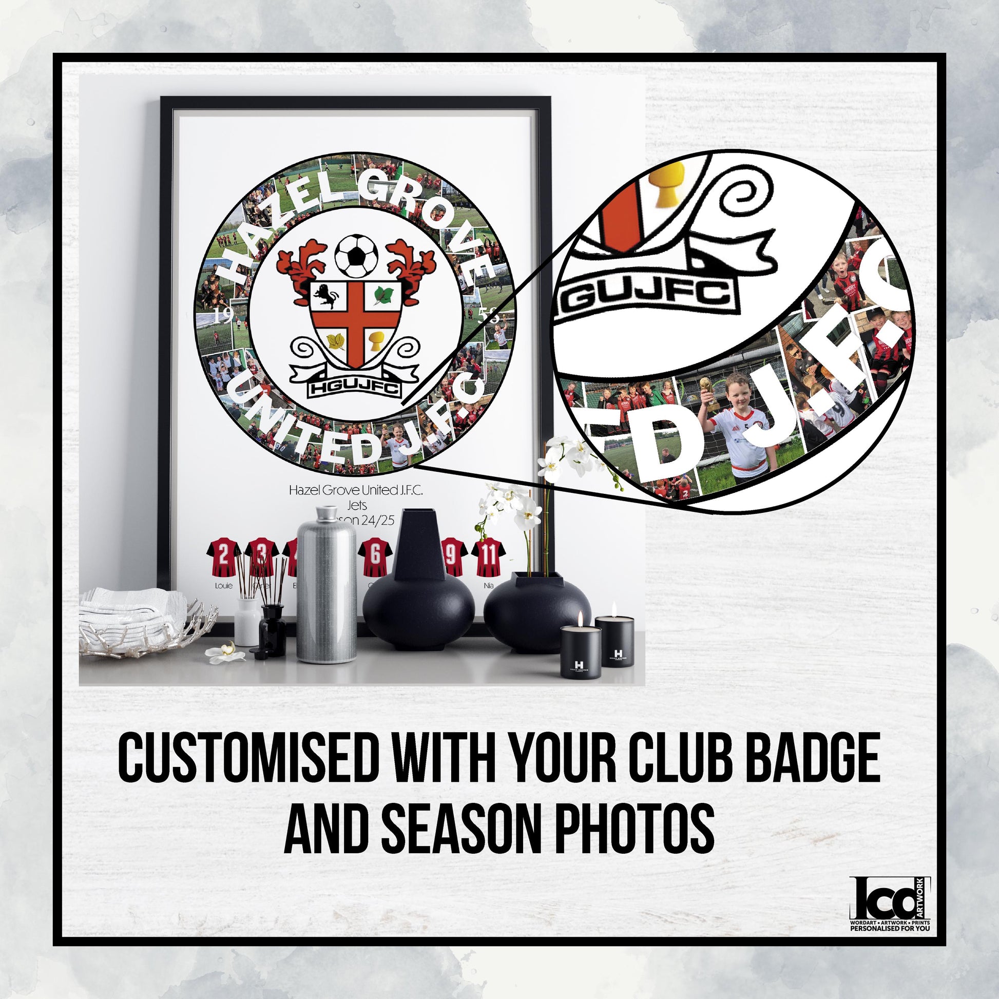 Personalised Football Team Photo Collage Print, Custom Photo Collage Club Badge, End of Season Gift for Players, Coaches & Parents