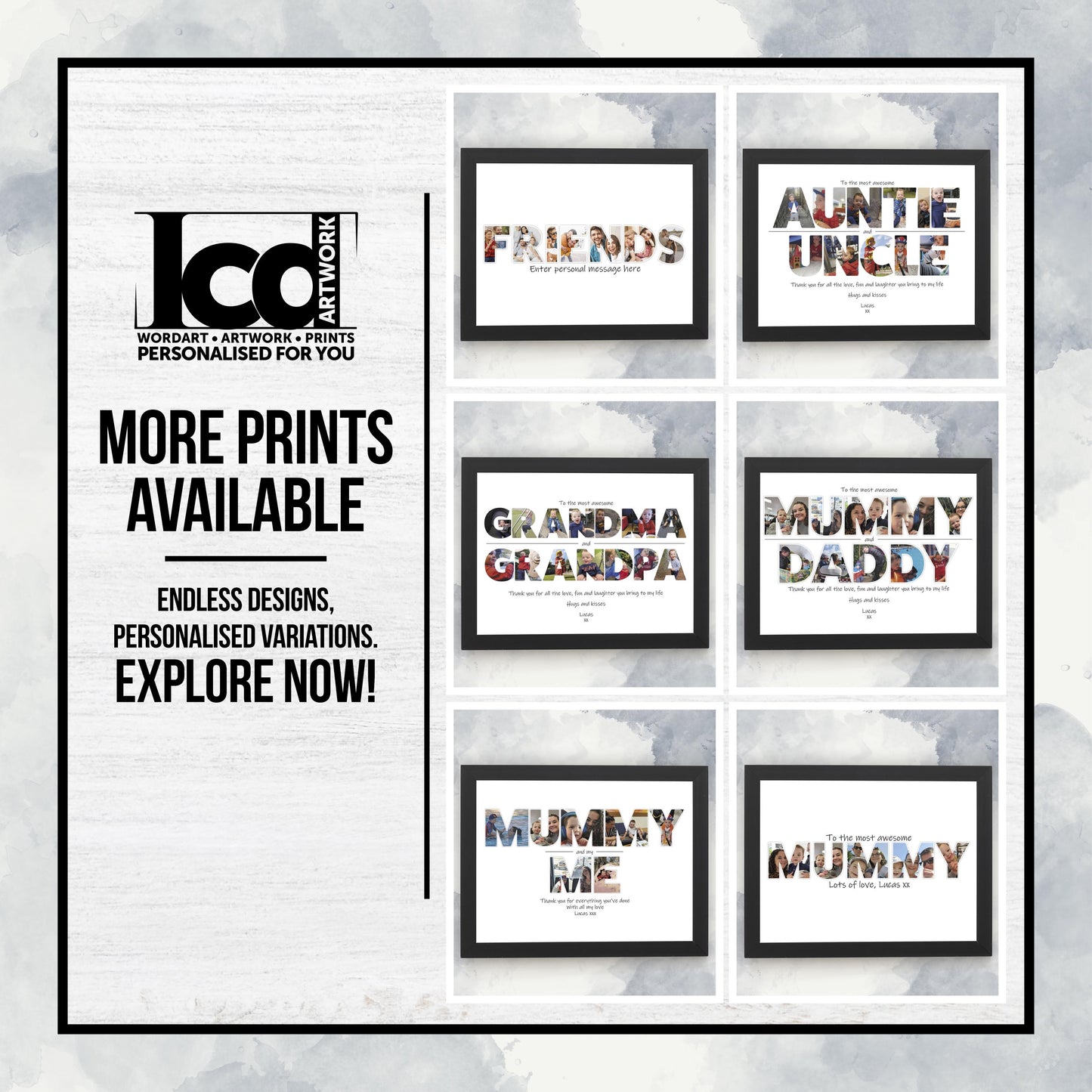 Personalised Photo Collage Wall Art Print Framed