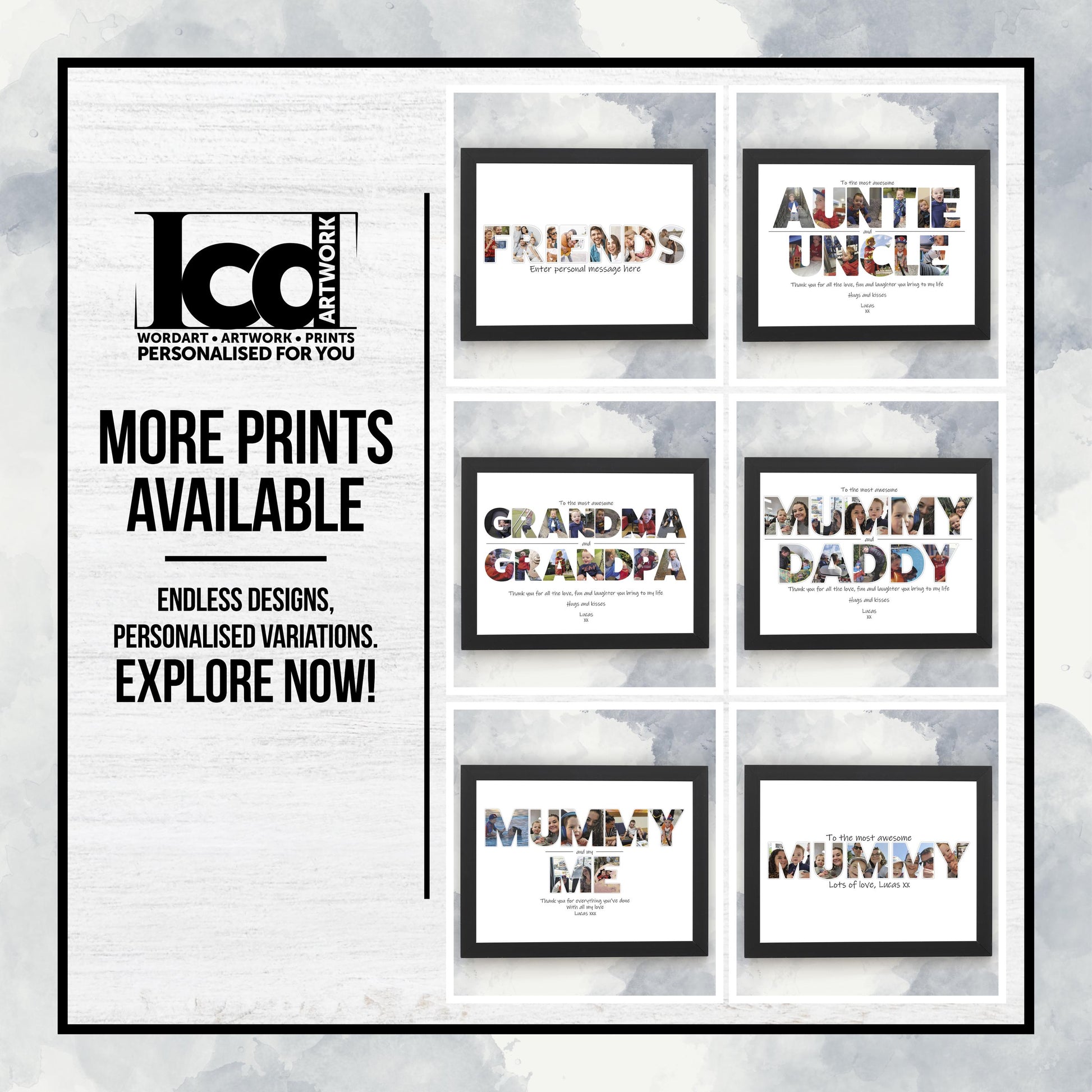 Personalised Photo Collage Wall Art Print Framed