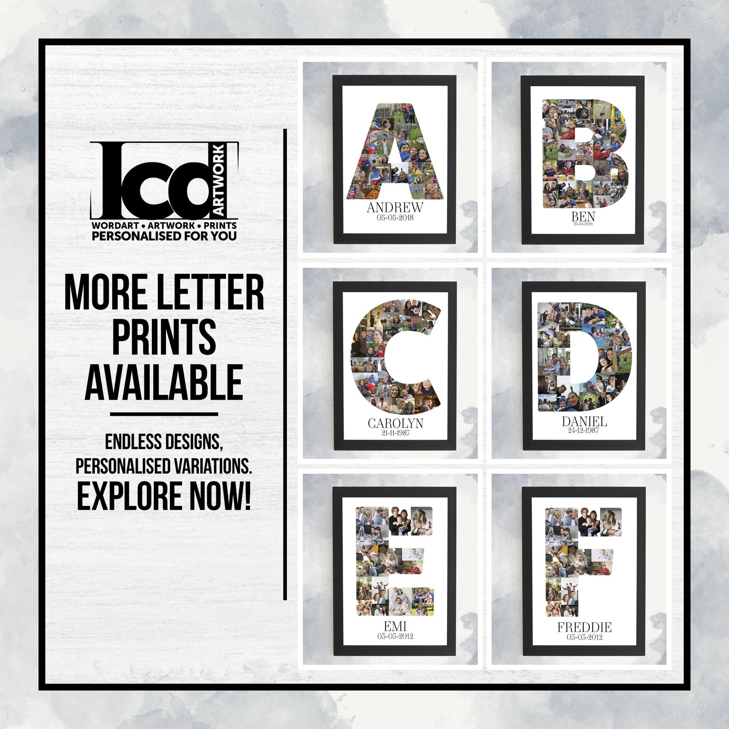 Personalised Photo Collage Wall Art Print Framed