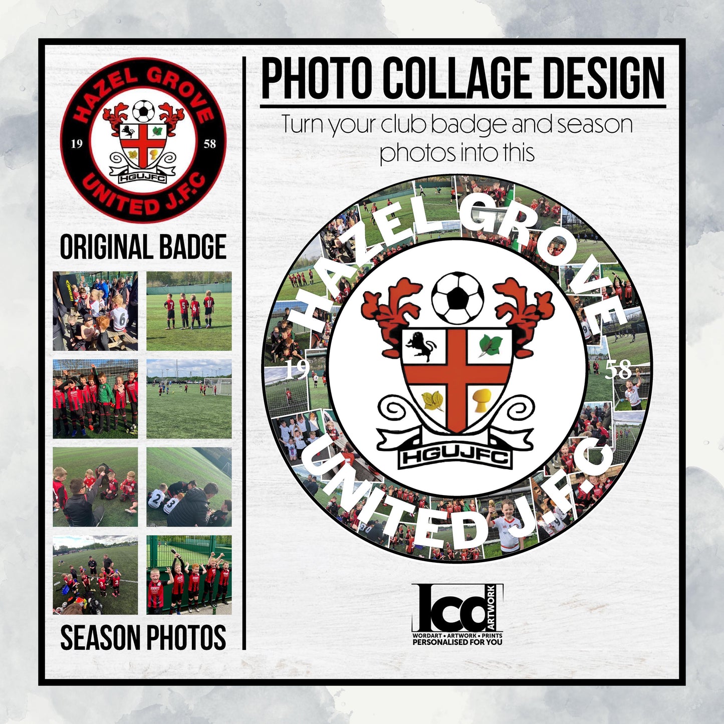 Personalised Football Team Photo Collage Print, Custom Photo Collage Club Badge, End of Season Gift for Players, Coaches & Parents