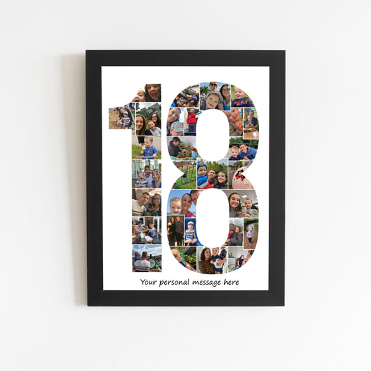 18th Birthday Print, Personalised Photo Collage, Family Print, Landmark Birthday Print, Framed Print, Birthday Gift idea