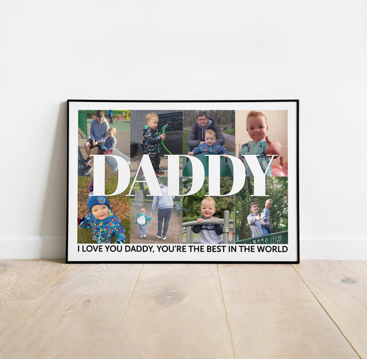 Personalised, Daddy, Photo Collage Print, with your Images & Message, A4 or A3 Framed, Fathers Day Gift, Home decor, Digital print