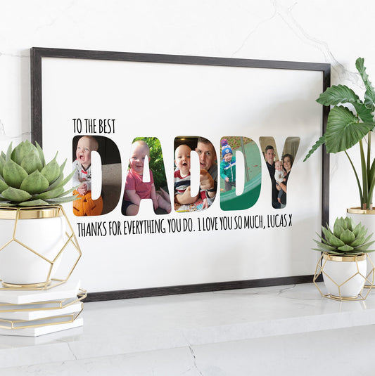 Personalised Daddy Photo Collage Word Print Gift for Daddy First Gift Picture Print and Frame Home Décor