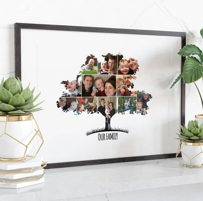 Family Tree Art Print - Personalised Photo Collage, Custom Picture Montage, Family Print Gift, Artwork, Memory Tree Décor