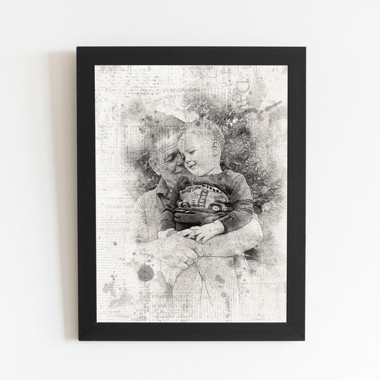 Family Photo Portrait, Drawing Sketch Effect, Newspaper Print Style, Pet Portrait, Personalised Gift, Christmas Gift, For Him, For Her