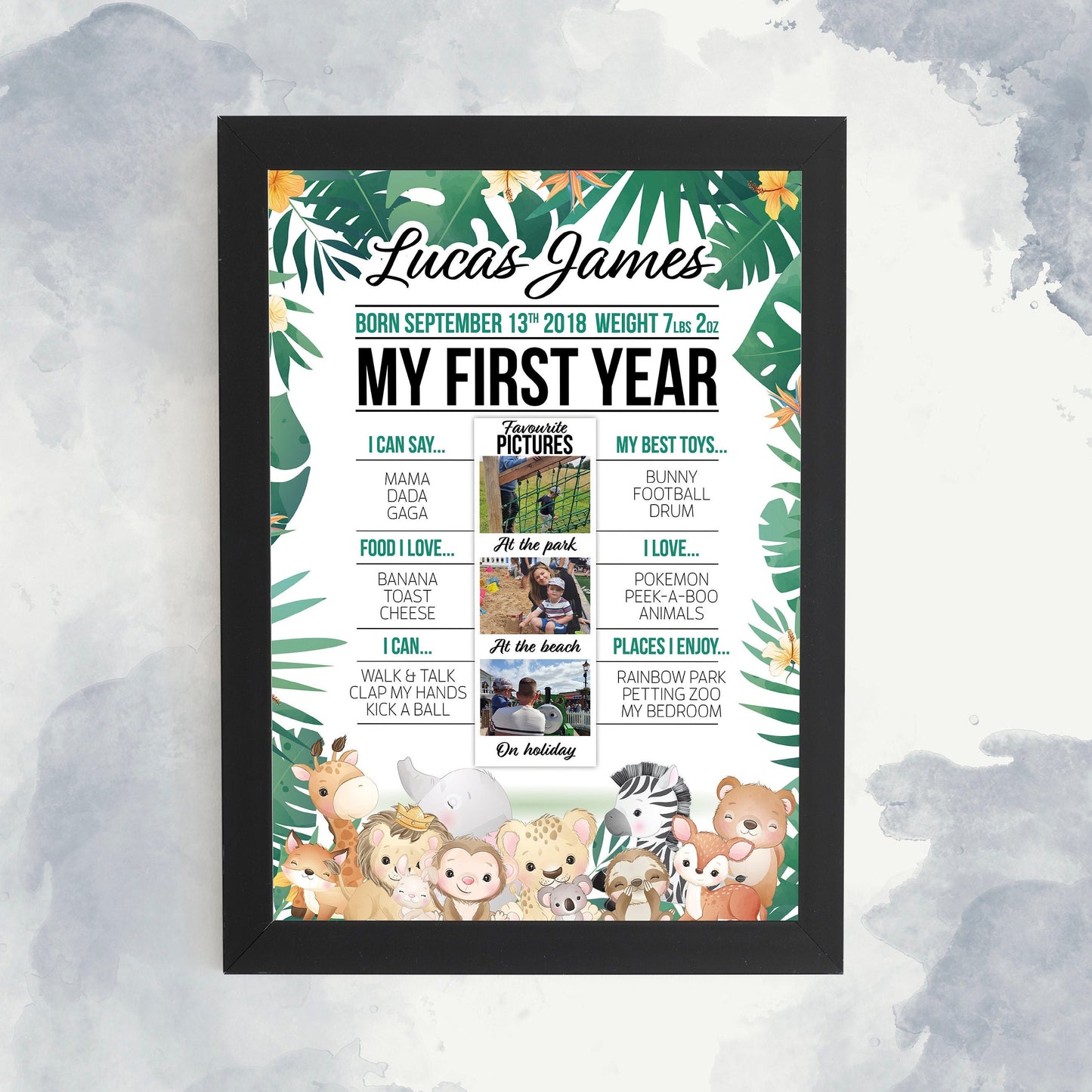 Personalised 1st Birthday Sign, Baby Information Print, Custom First Birthday Poster, Mile Stone Poster, One Year Old Birthday