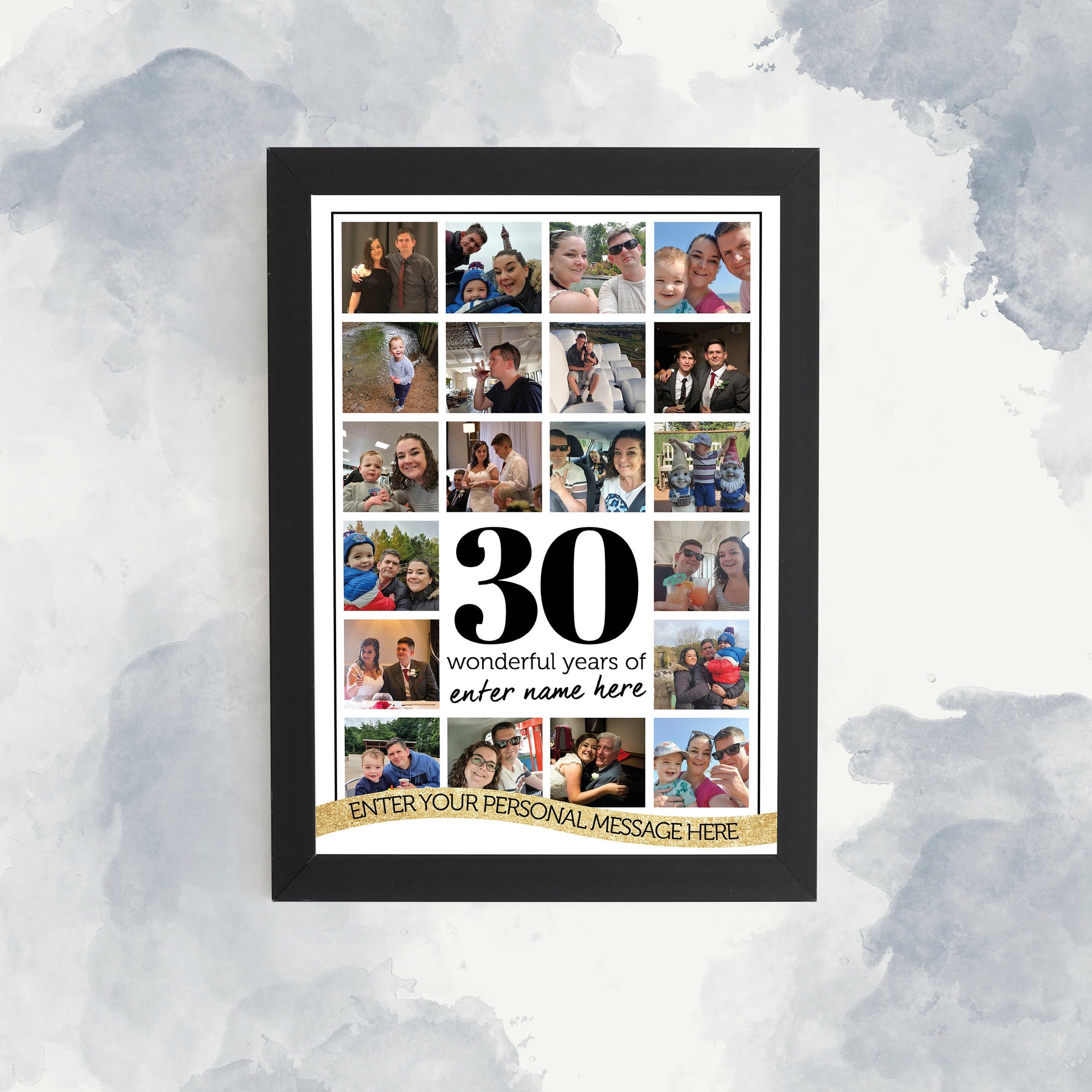 30th Birthday Photo Collage, Personalised Photo Grid Print, Sentimental Framed Print, Thirty Photo Grid Art, Custom Photo Memories