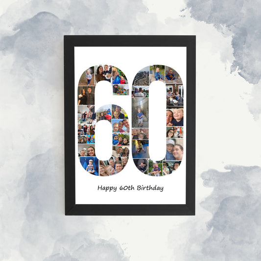 60th Photo Collage, Birthday Print, Personalised Photo Collage, Family Print, Landmark Birthday Print, Collage Print, Birthday Gift idea