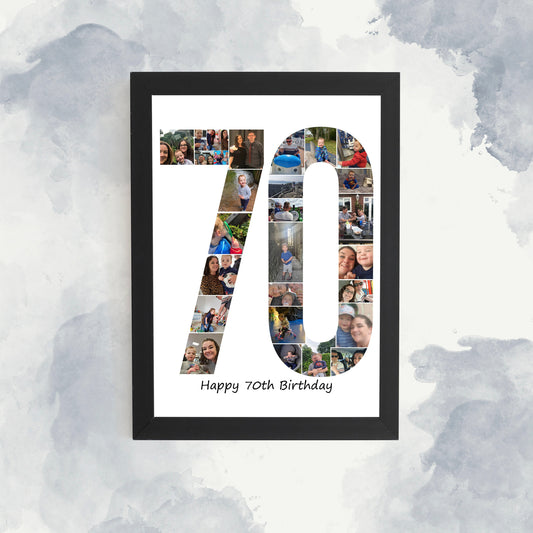 Birthday Photo Collage Print, 70th Personalised Photo Collage, Landmark 70th Birthday Print, 70th Collage Print, Birthday Gift idea