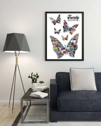 Butterfly Personalised Photo Collage, Butterfly Collage Print, Family Wall Art, Family Photo Collage, Memory Montage, Family Photo Print