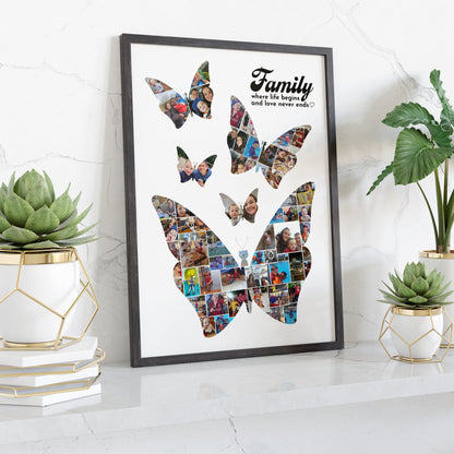 Butterfly Personalised Photo Collage, Butterfly Collage Print, Family Wall Art, Family Photo Collage, Memory Montage, Family Photo Print