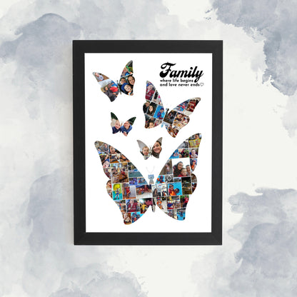 Butterfly Personalised Photo Collage, Butterfly Collage Print, Family Wall Art, Family Photo Collage, Memory Montage, Family Photo Print