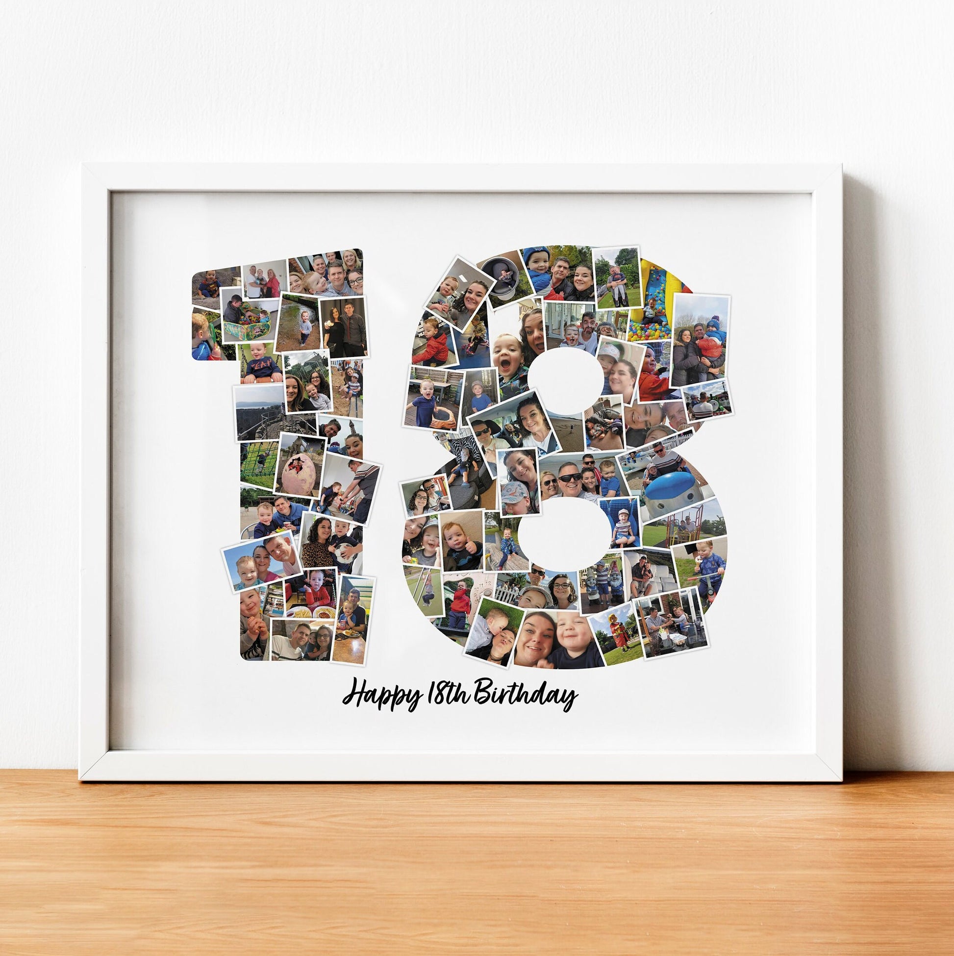18th Photo Picture Collage, Print and Framed, Number Photo Collage Gift, Birthday Gift for Boy & Girl, Print Gift for landmark Birthdays